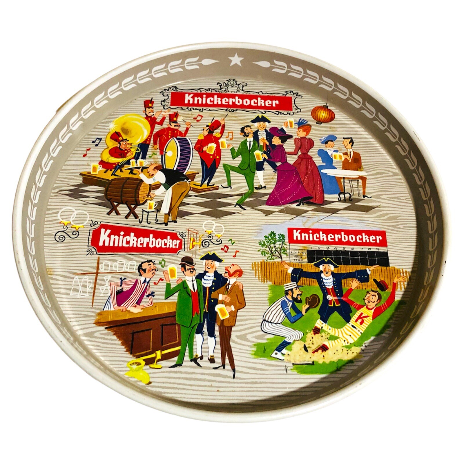 Vintage Knickerbocker Beer Brewery Metal Tin Serving Plate Tray 12”