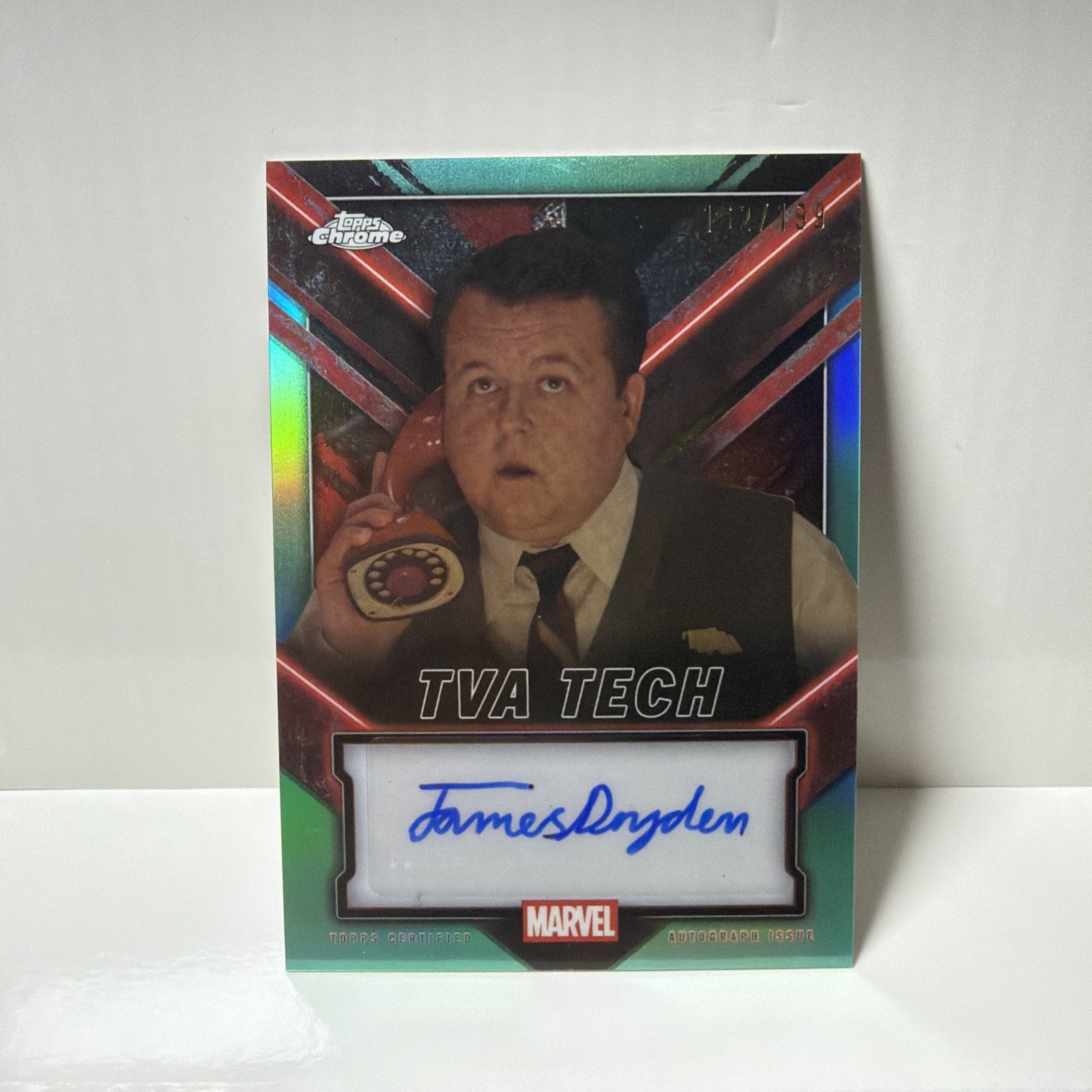 2025 Topps Chrome Deadpool James Dryden as TVA Tech Auto Aqua REF /199