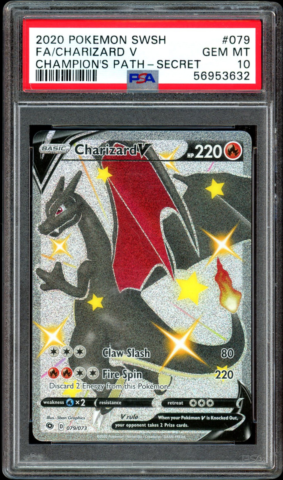 Pokemon TCG 2020 Charizard V Champions Path Secret Rare Holo 79/73 PSA 10