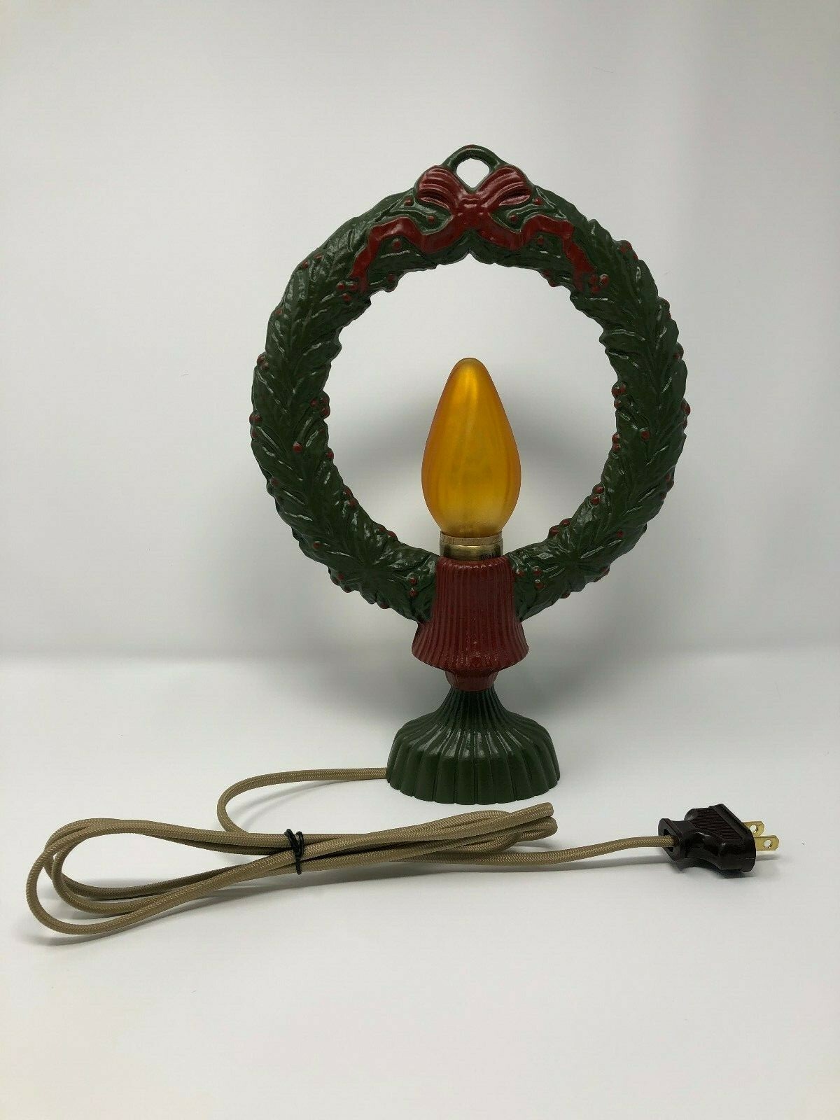 Antique-Style Electric Christmas Wreath Light w/ Hand-Painted Candle Flame Bulb 