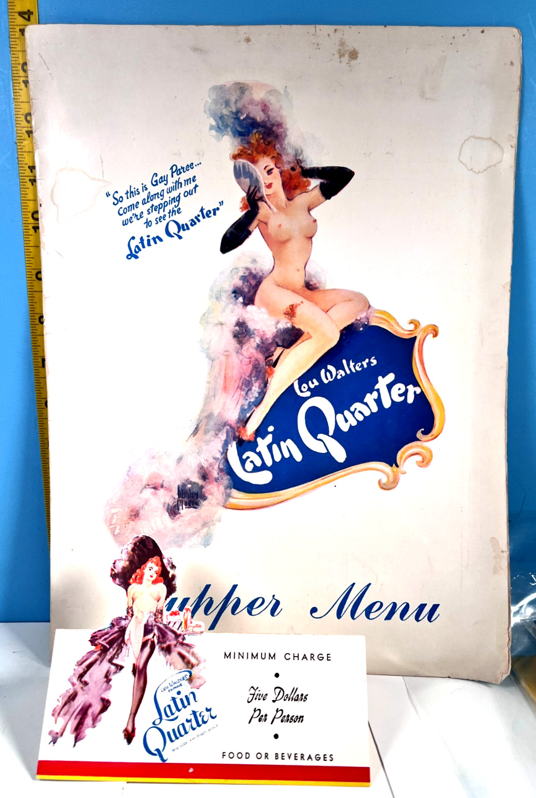 Vintage Lou Walters Moulin Rouge Latin Quarter Supper Menu & Table Pop-Up Card