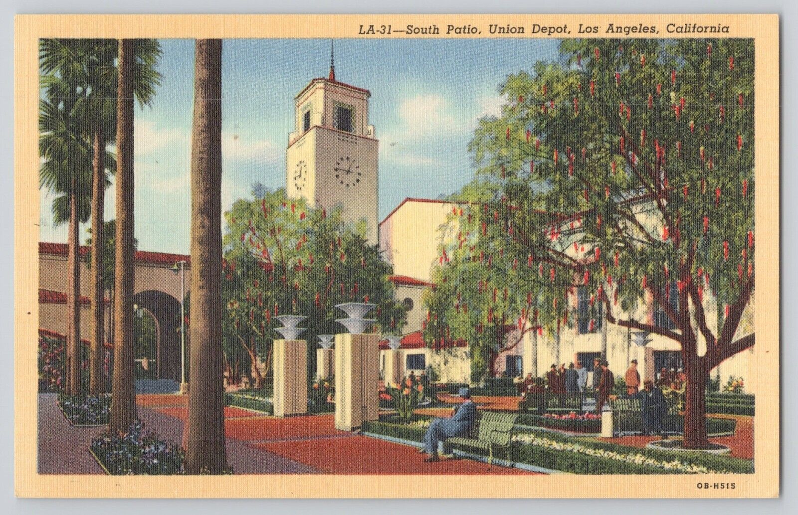 Postcard South Patio, Union Depot, Los Angeles, California