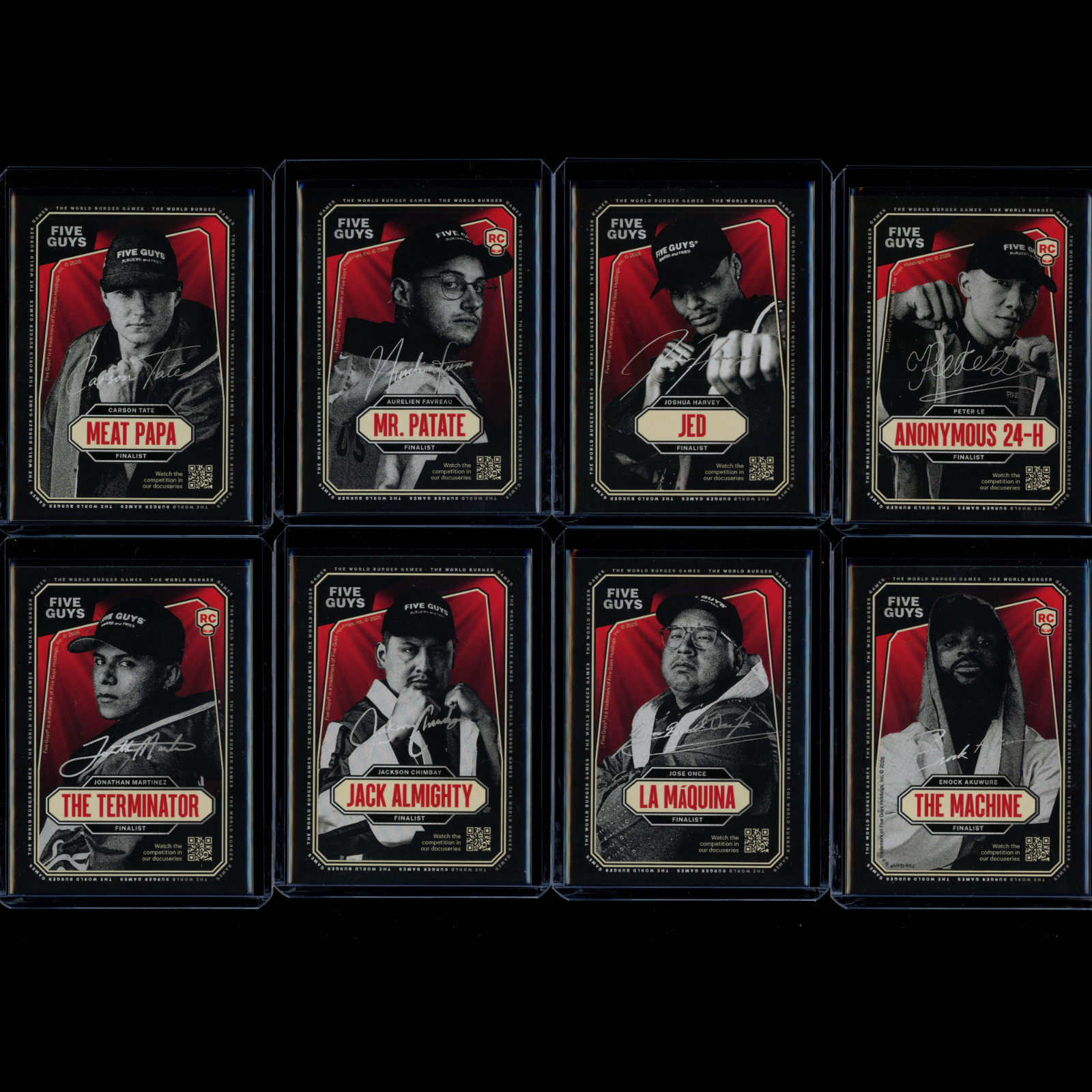 Five Guys World Burger Games On The Line Complete 8 Card Finalist RC Set