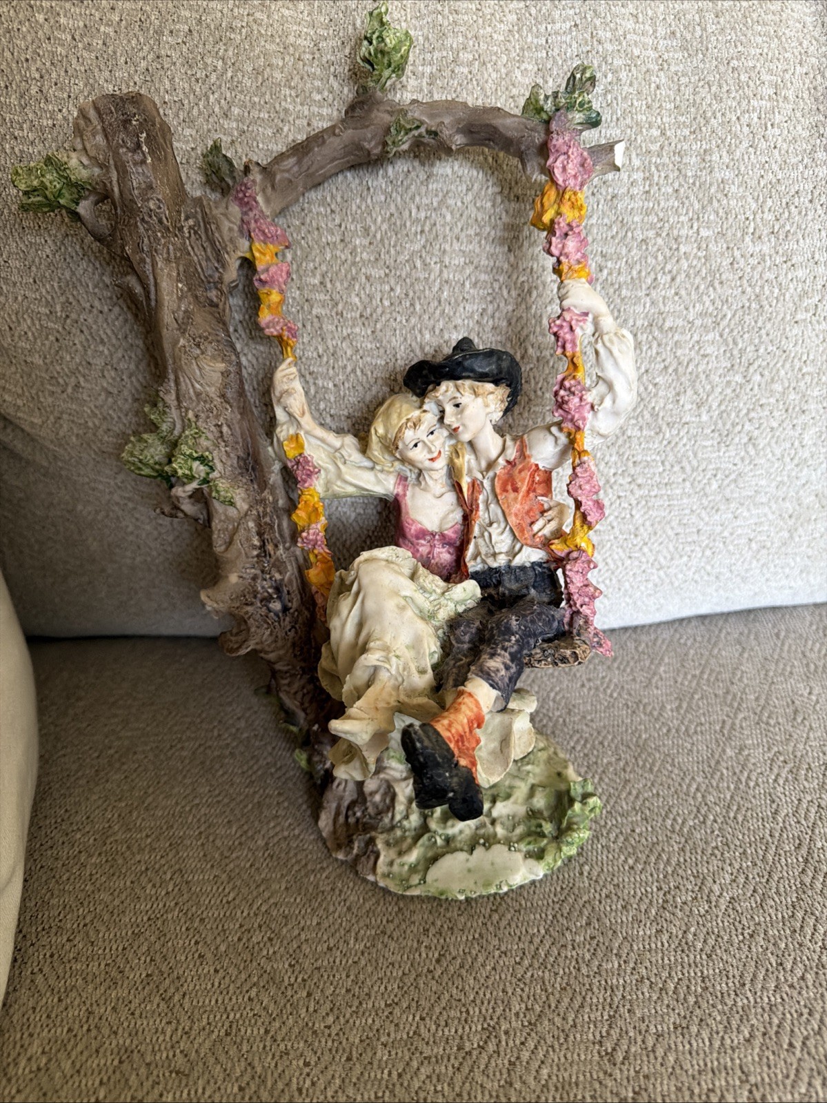 The Micena Collection Vintage Porcelain Statue Lovers on a swing The Micena Collection Vintage Porcelain Statue Lovers on a swing