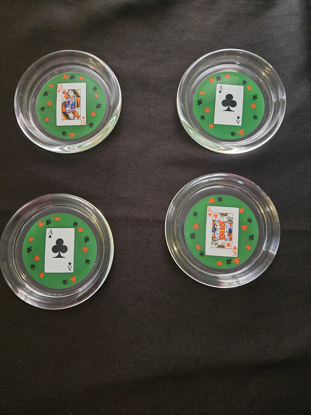 Vintage Luminarc France Glass Playing Card Coasters - Set of 4