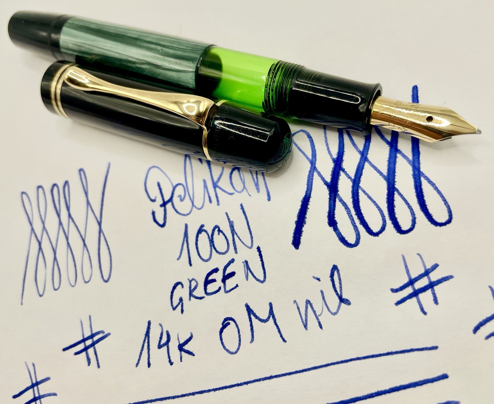 Mint PELIKAN 100N GREEN RARE Fountain Pen- 14k OM Nib- Restored- 140 400