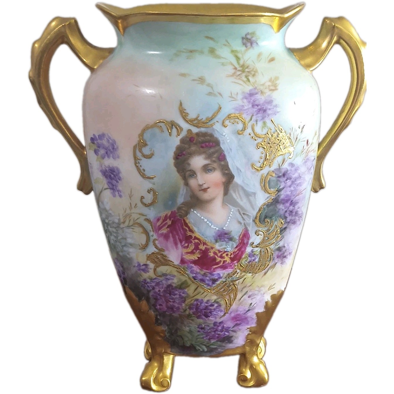 Antique D&C Limoges France Footed Porcelain Vase...
