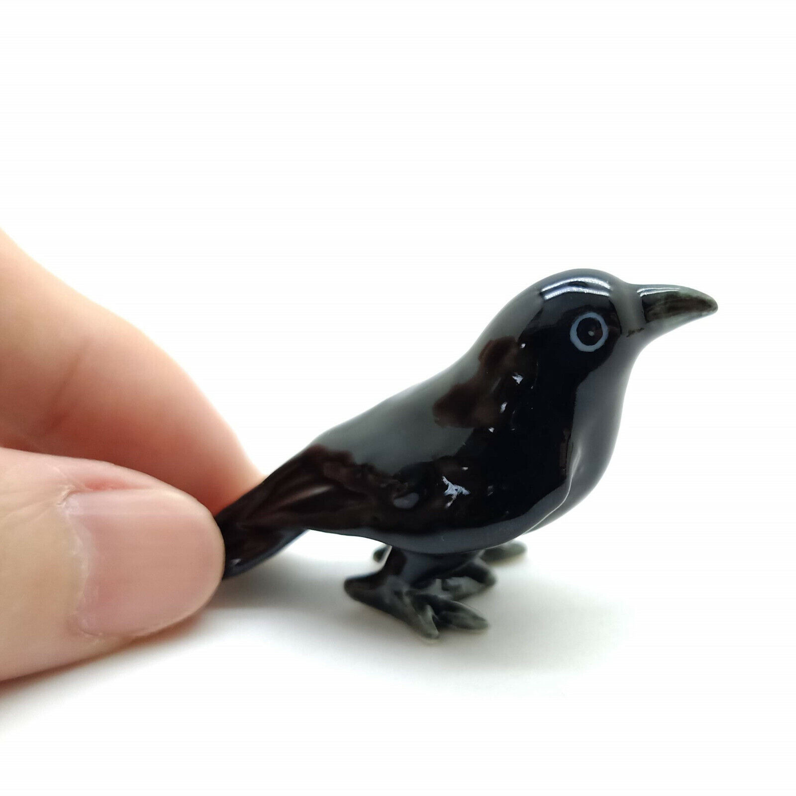 Black Crow Raven Bird Ceramic Animal Figurine Statue Decor - CBX010