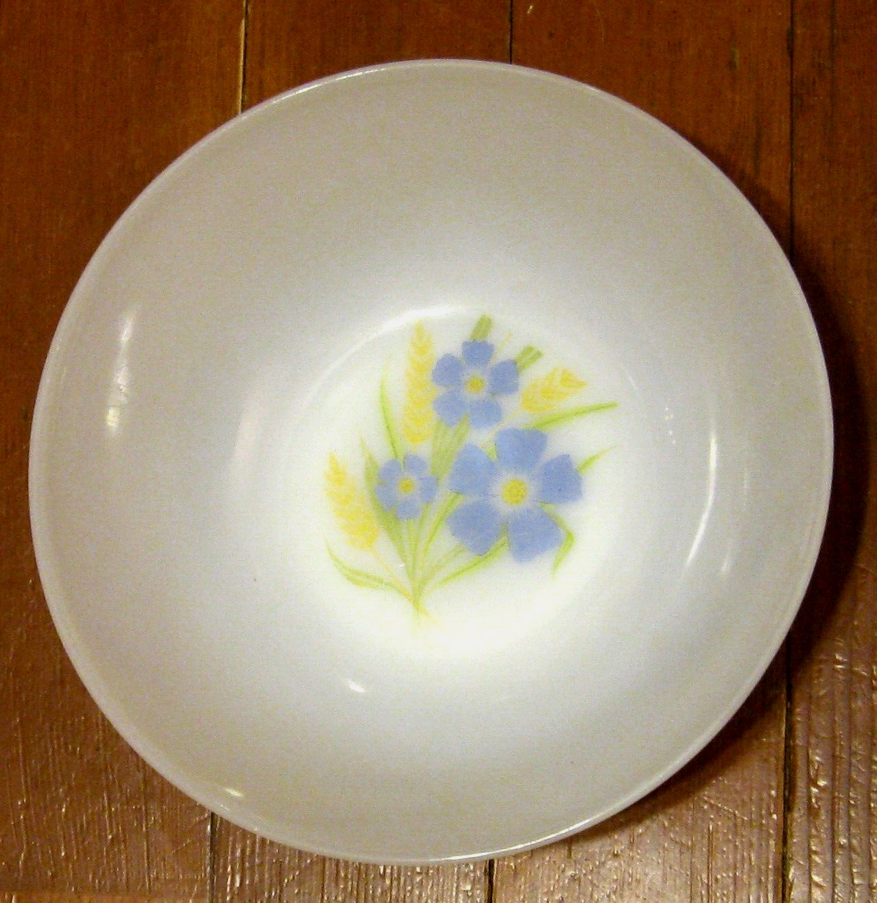 Anchor Hocking Fire King Vegetable Serving Bowl Blue Flower Milk Glass MCM VTG
