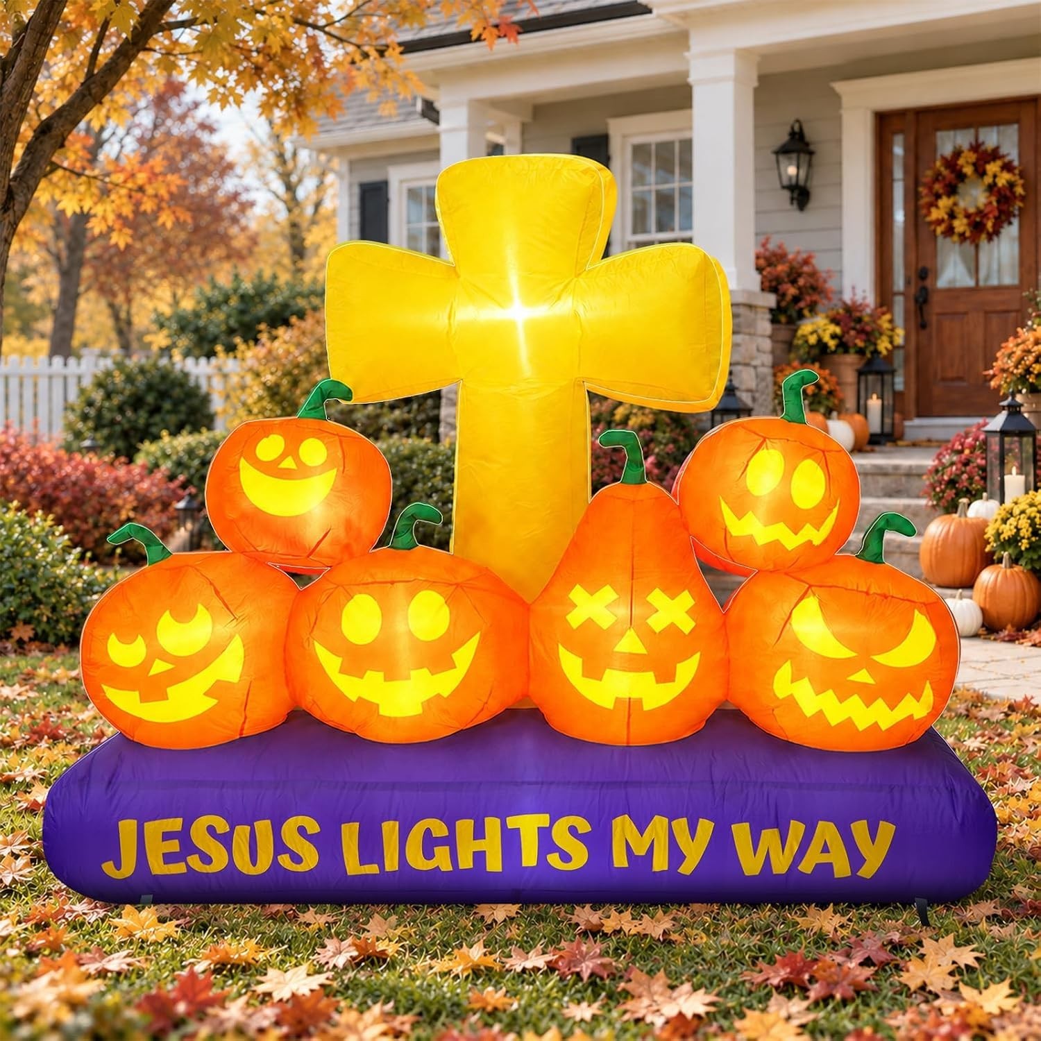 5.4×6.4FT Halloween Inflatable Cross with Pumpkins LED Christian Decoration 5.4×6.4FT Halloween Inflatable Cross with Pumpkins LED Christian Decoration