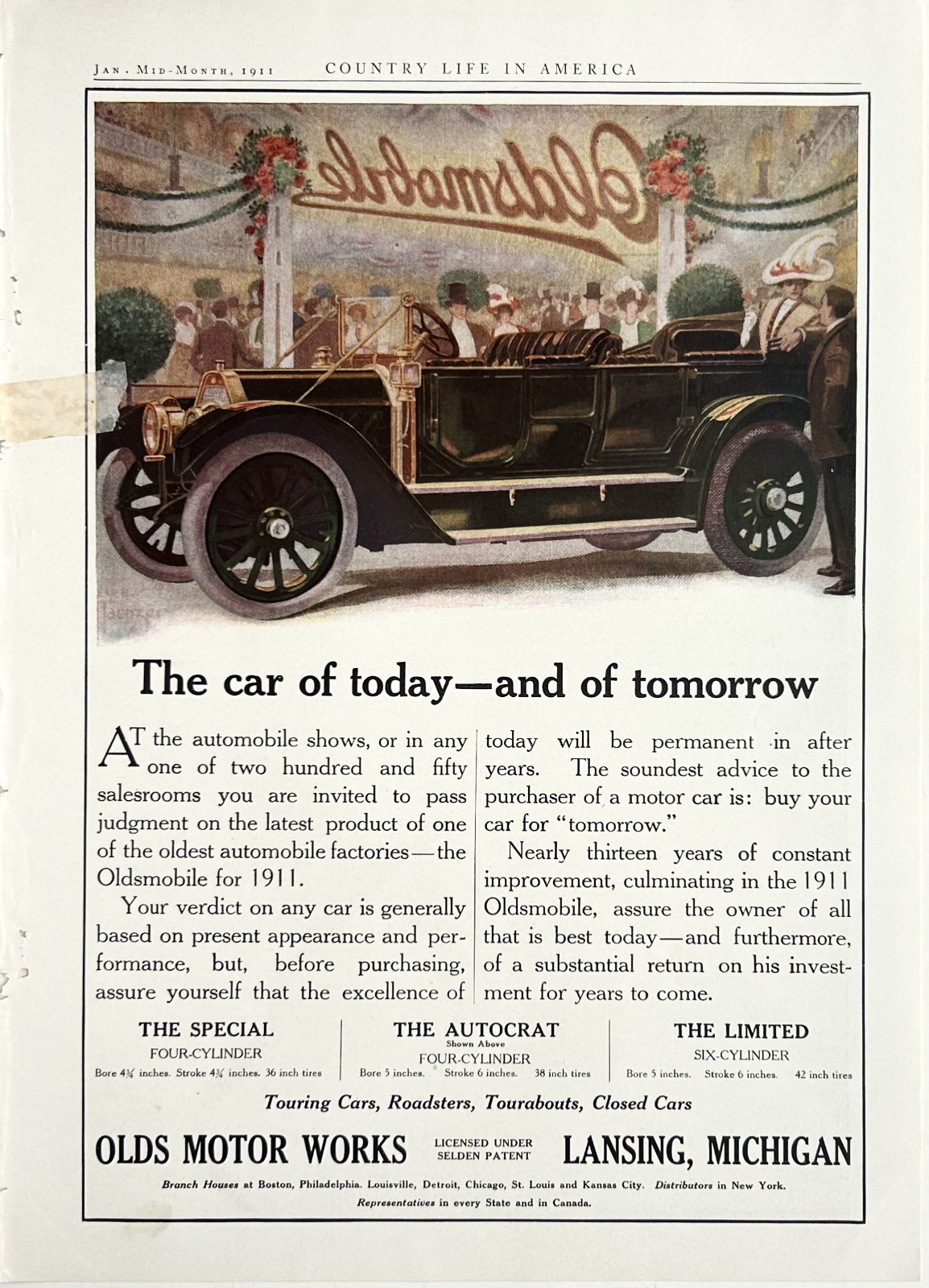 1911 Ad (10  X 13 1/2 inches) Olds Motor Works Lansing Oldsmobile Autocrat 4