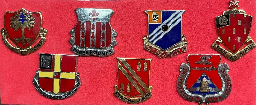 Collection of 7 US Army Field Artillary Unit Crest Pins Collection of 7 US Army Field Artillary Unit Crest Pins