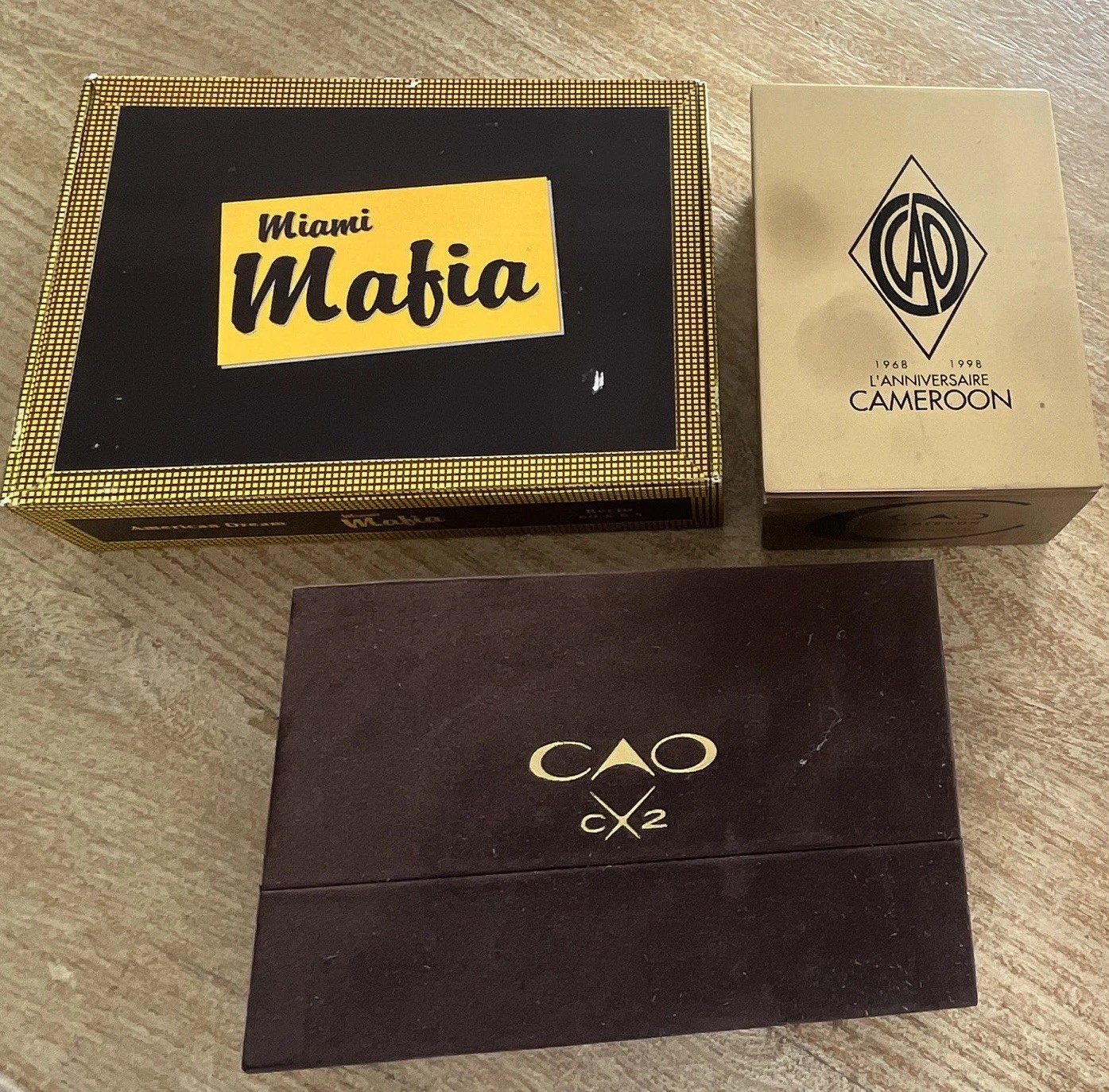 CAO Lot of 2 Empty Cigar Boxes: CX2 & Cameroon L’Anniversaire + 1 Bonus