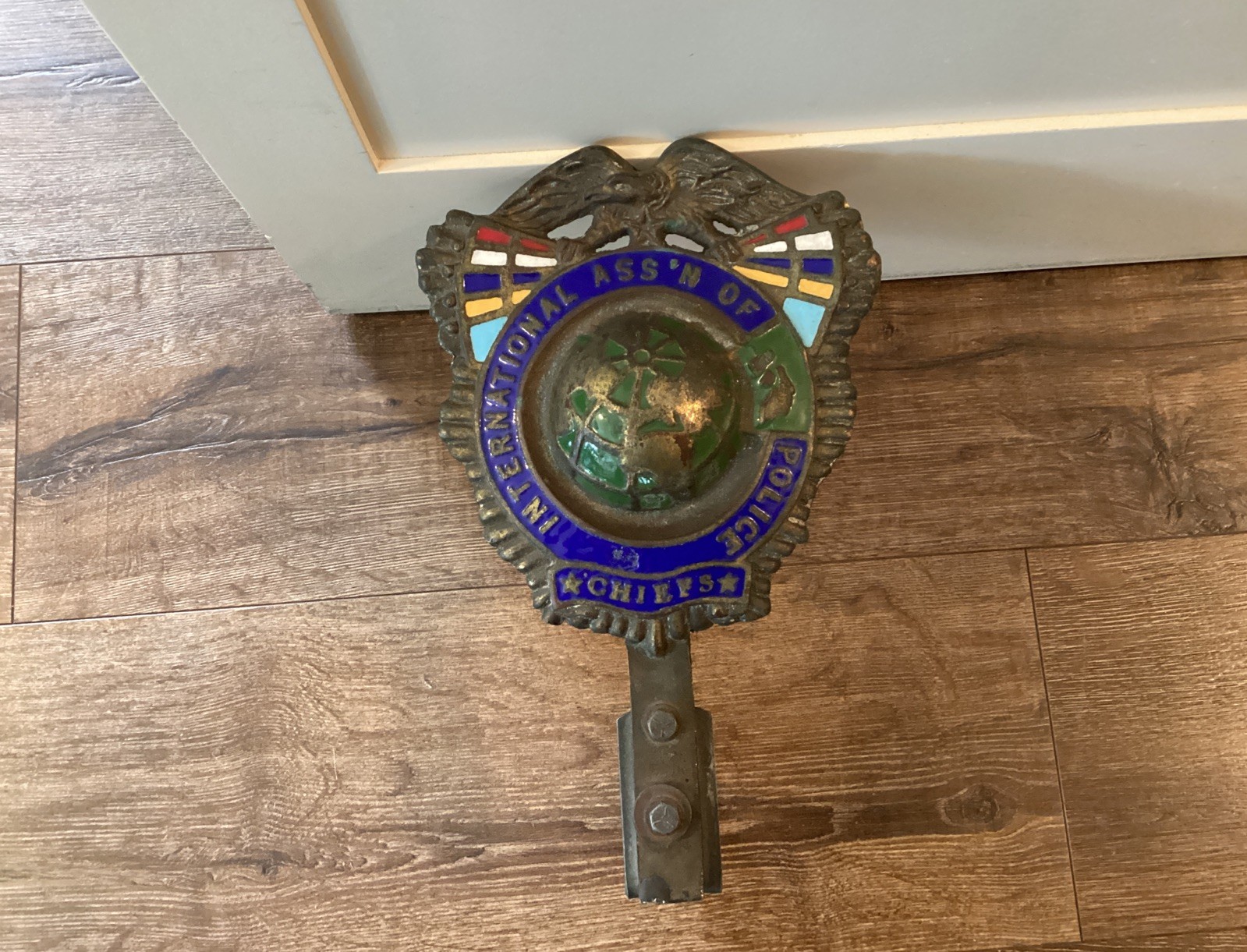 IAPC International Association Of Police Chiefs Brass & Enamel Car Topper Emblem