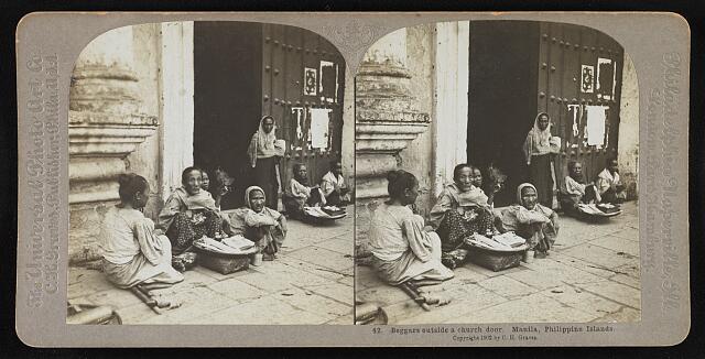 Philippines Beggars outside a church door Manila Philippine Islands Old Photo