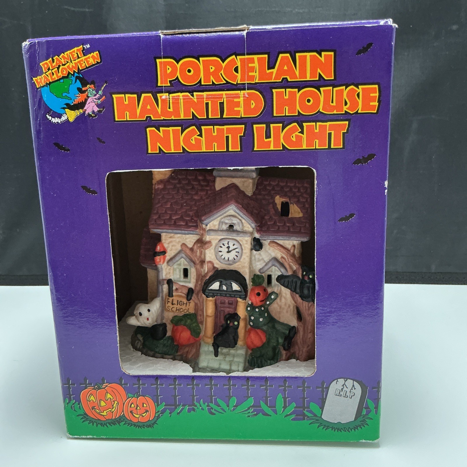 Vtg Planet Halloween Haunted House Flight School Night Light Lighted Village