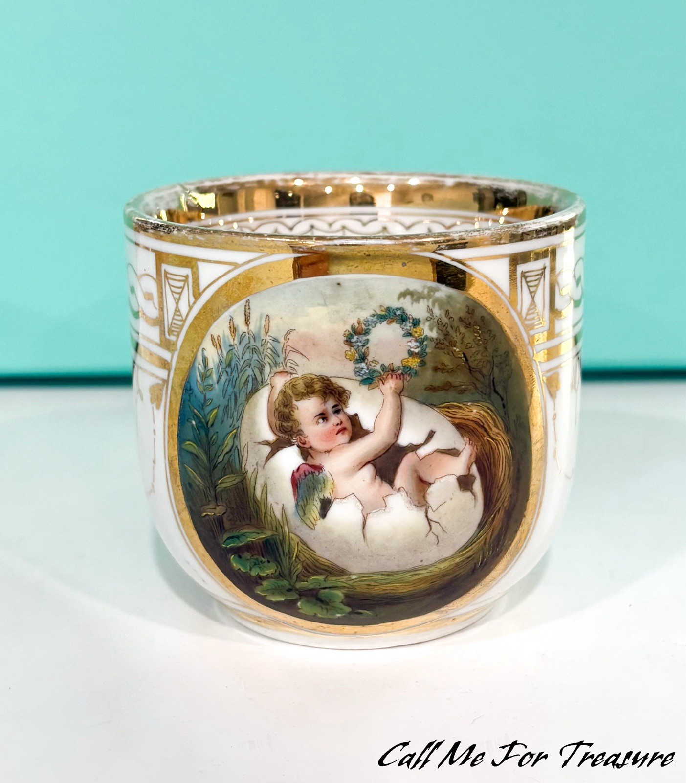 Antique 1800s Hand Painted Cherub Cupid French Porcelain Teacup