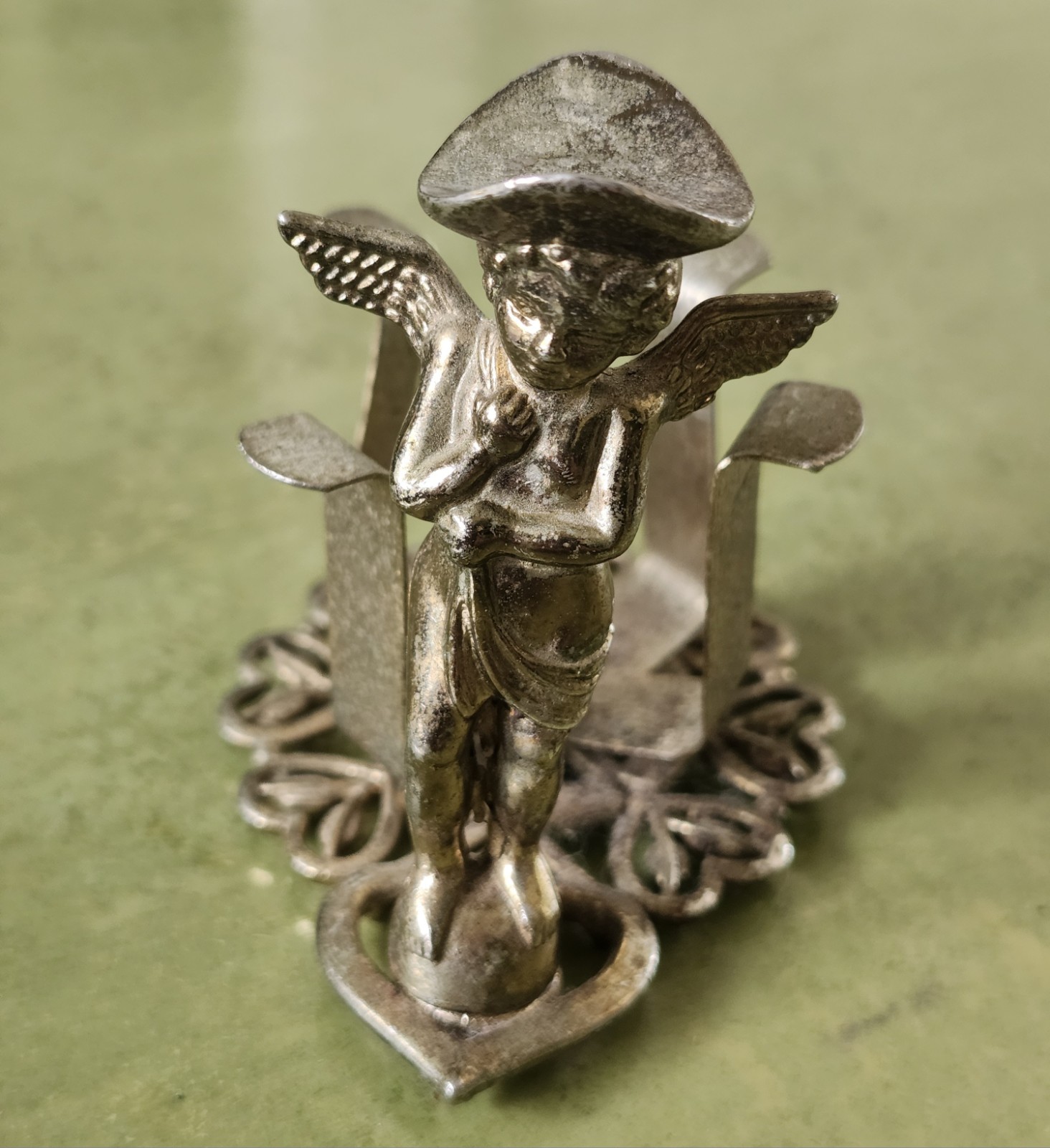 Vintage Metal Cherub Figurine Nail Polish Holder Vanity Hollywood Regency 