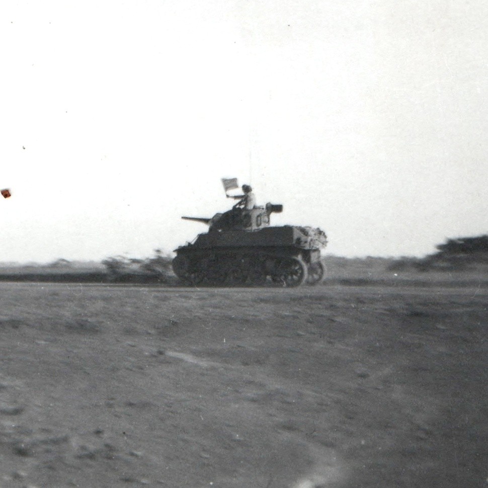 c1940s Military Armor Tank Signal Flag Crew Snapshot Photo WWII Field Maneuvers