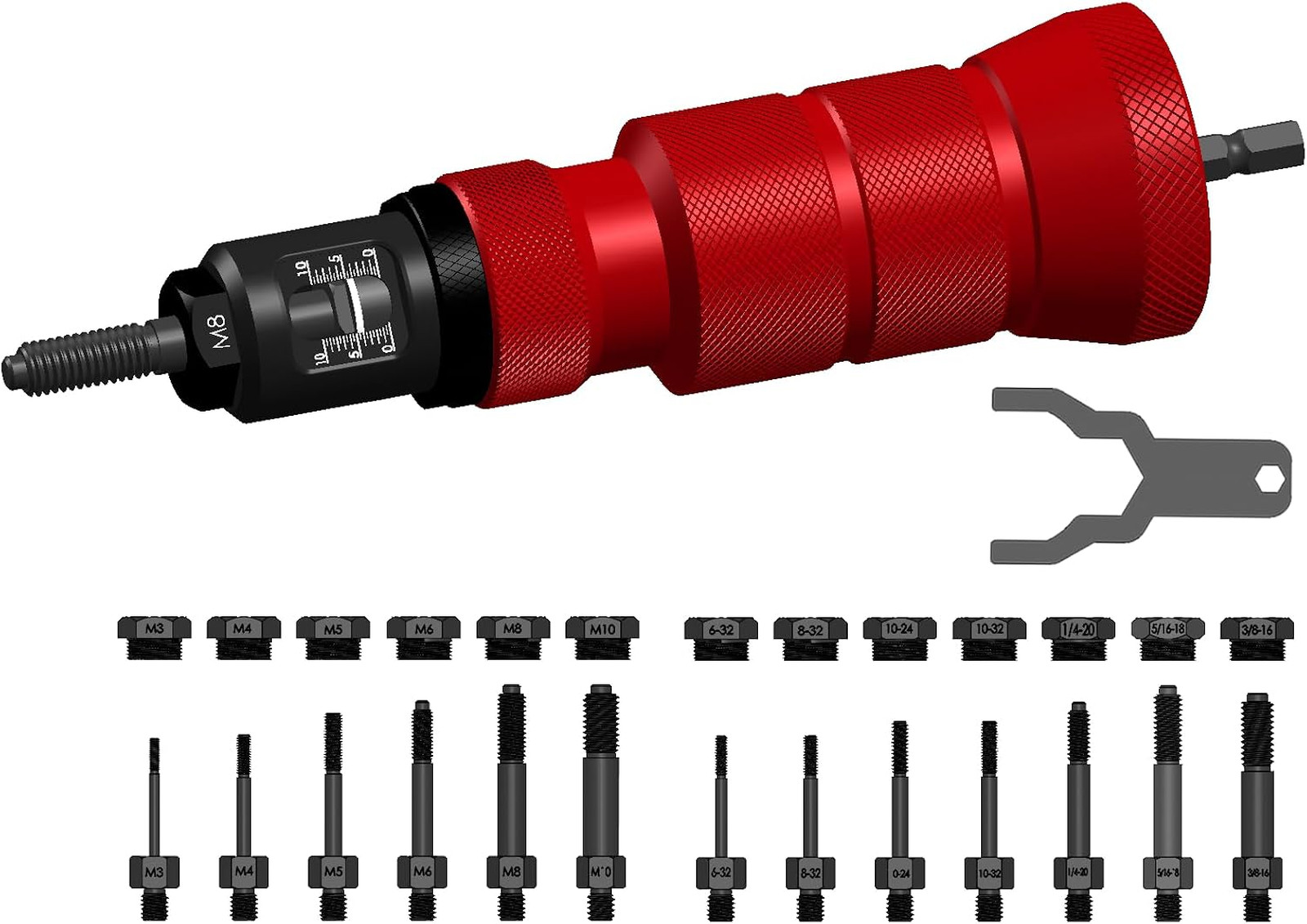 Rivet Nut Drill Adapter X1 Pull to Stroke M3-M10 6-32 to 3/8-16 Auto Sheet Metal