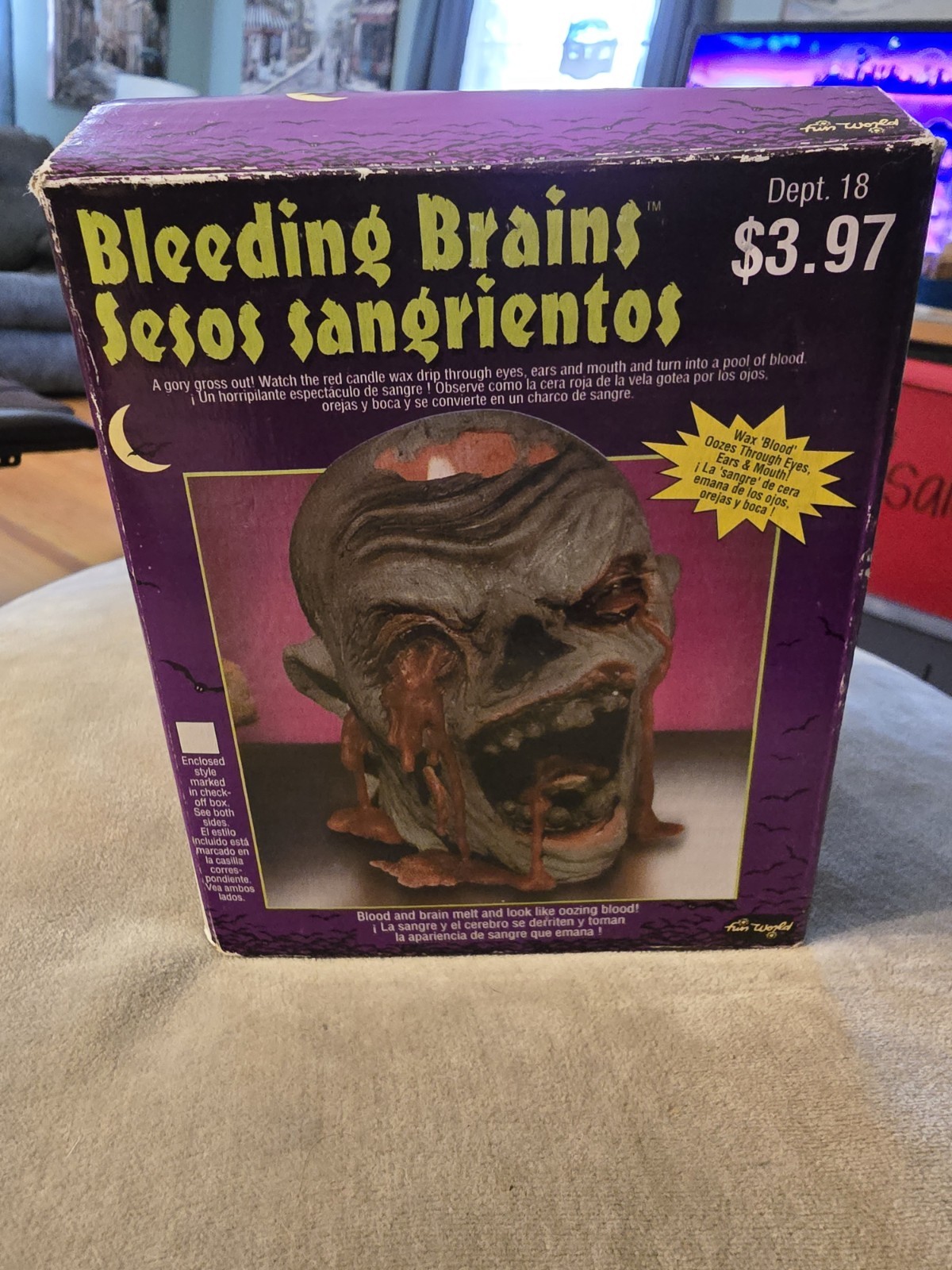 NEW RARE VINTAGE Bleeding Brains  SKULL BLOOD OOZING HALLOWEEN CANDLE