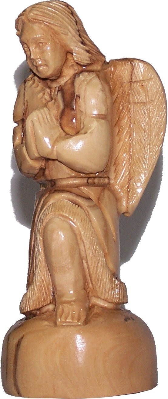 Small Praying kneeling Angel - carved in olive wood ( 13.5cm or 5.4 Inches )