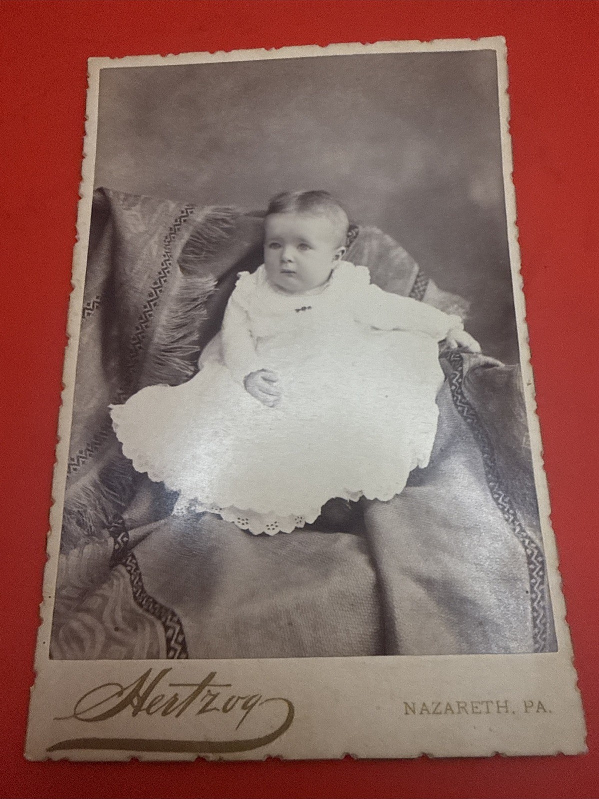 Beautiful Vintage Cabinet Card of A Baby In Baptism Gown Nazareth Pa Hertzog
