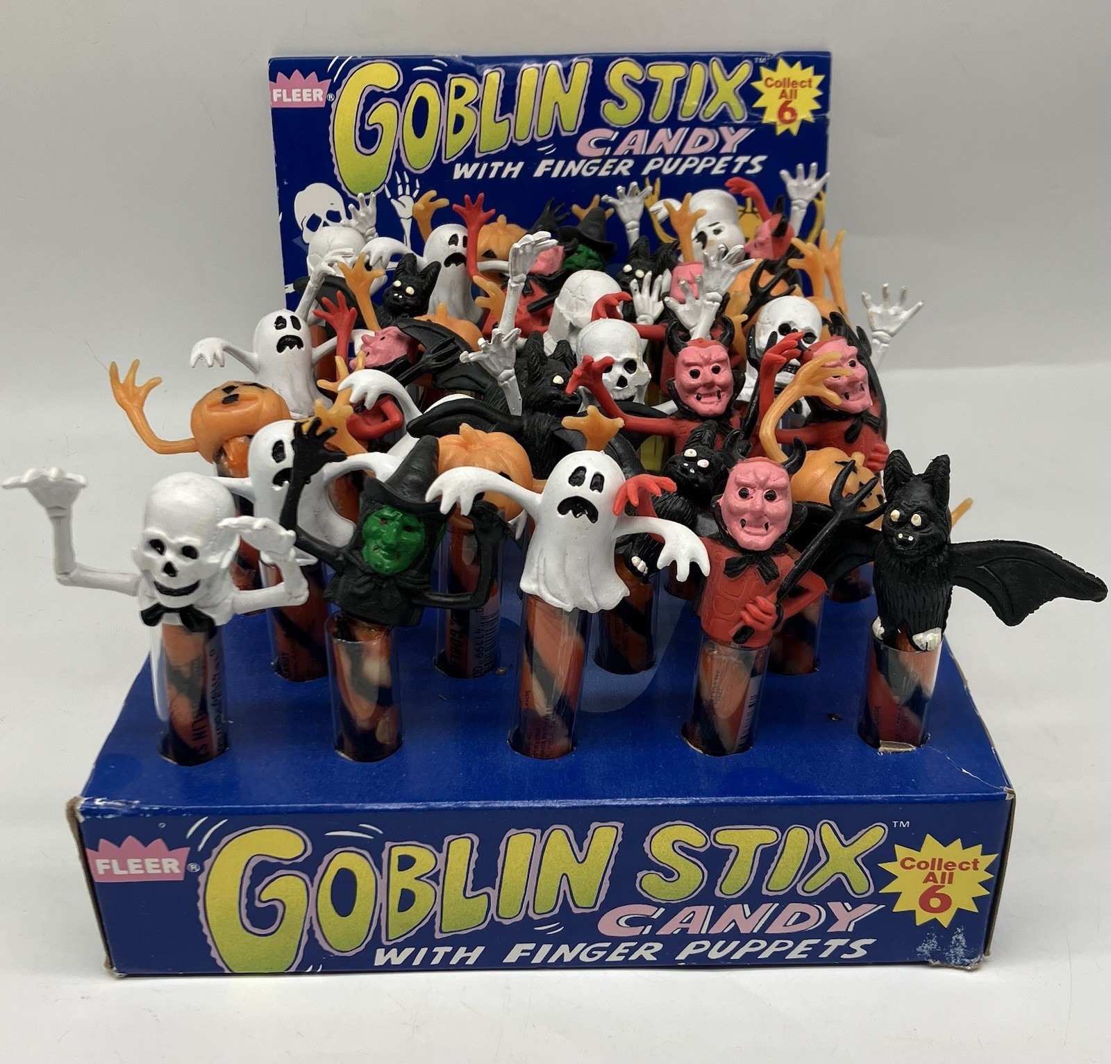 Rare Vintage 1980s Fleer Goblin Stix Halloween Finger Puppets Candy Display 👻🎃