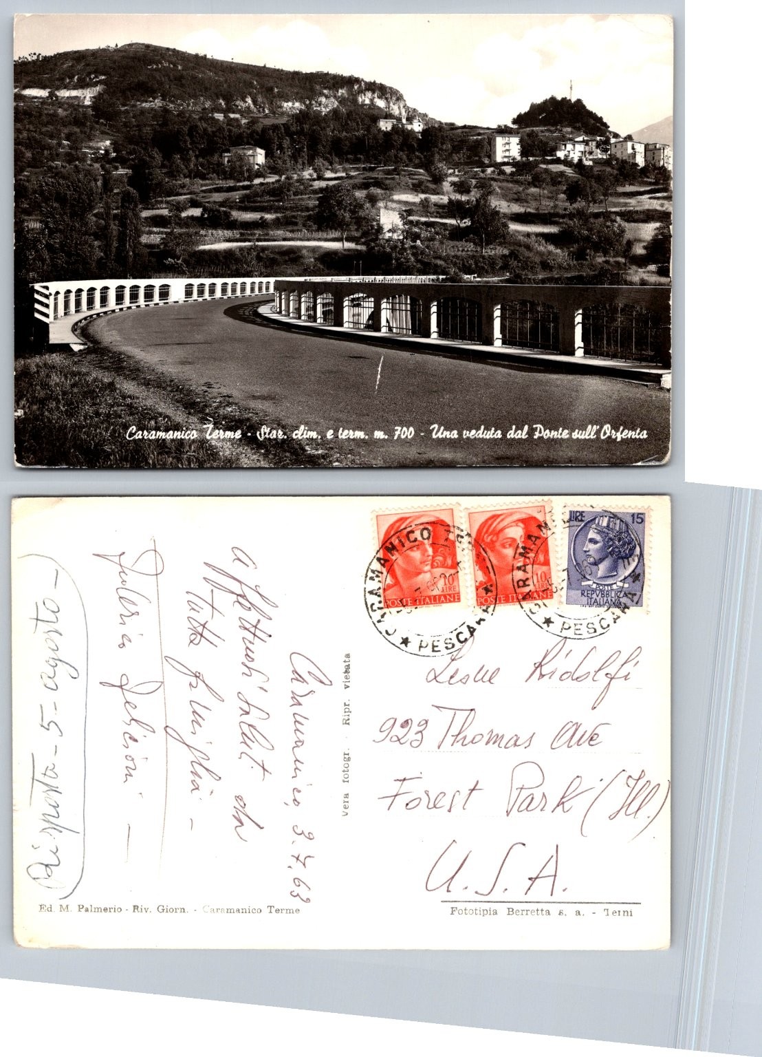 Caramanico Terme Orfento Bridge Italy 1963 Postcard