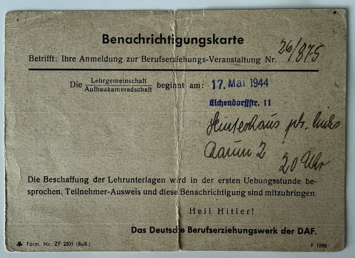 POLAND Germany WWII, 1944 Original Benachrichtigungskarte (Notification Card) POLAND Germany WWII, 1944 Original Benachrichtigungskarte (Notification Card)