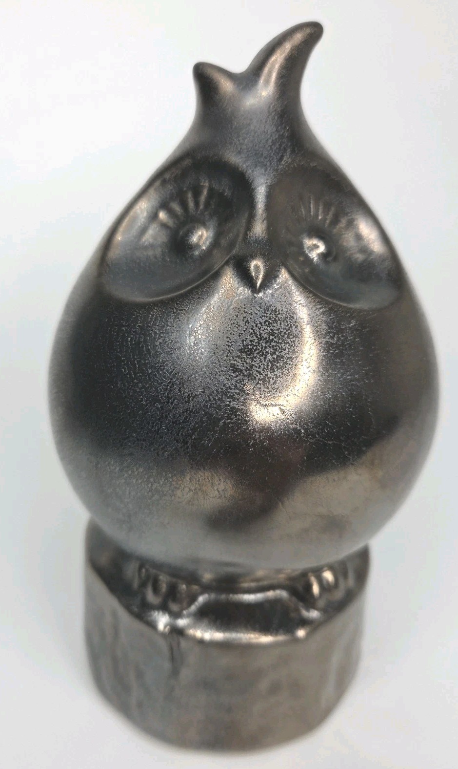 Ceramic Retro Gunmetal Bronze Glazed Owl Sculpture Figurine 6.5 \