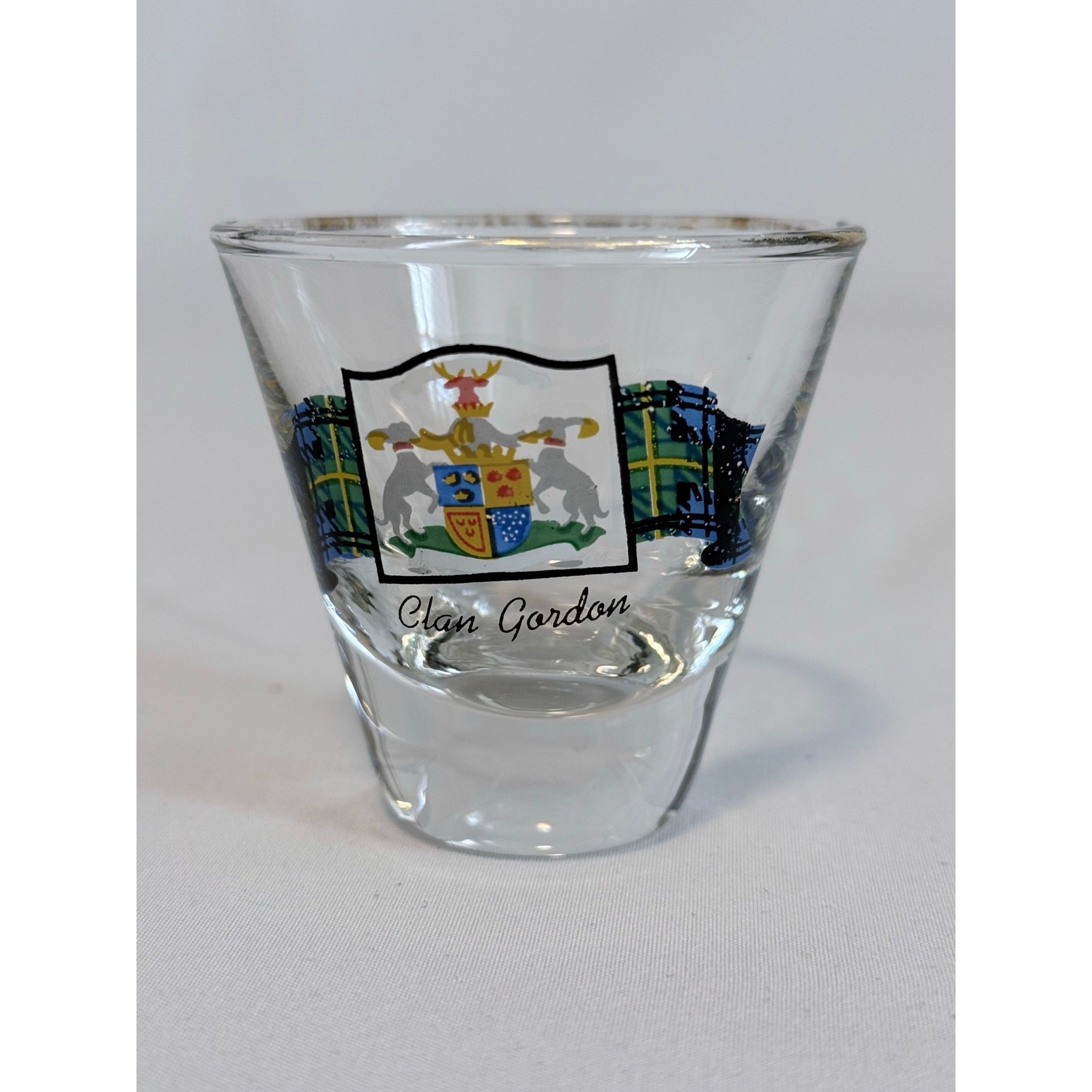 Vintage Libbey Scottish Clans Clan Gordon Shot Glass Tartan Plaid Crest Highland