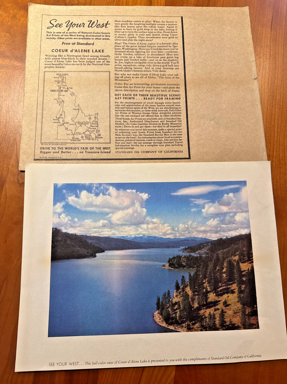 FREE SHIP 1940s See Your West Print and Envelope Coeur d\'Alene Idaho