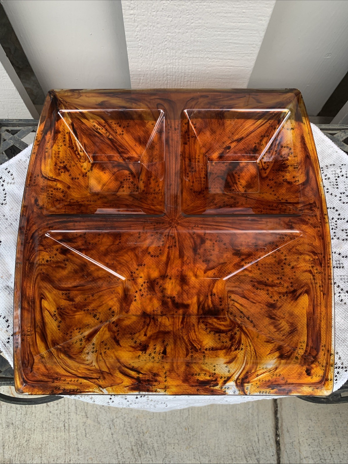 Vintage Lucite Faux Tortoise Vegetable Platter Serving Dish 3 Compartments MCM Vintage Lucite Faux Tortoise Vegetable Platter Serving Dish 3 Compartments MCM