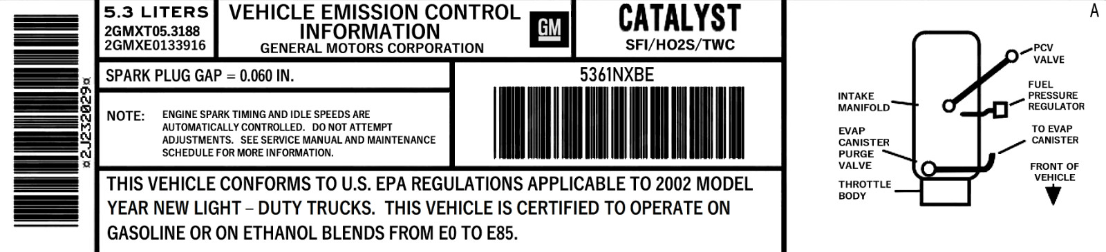Vintage 2002 5.3 Liter GM Vehicle Emission Control Info Decal Sticker; BRAND NEW Vintage 2002 5.3 Liter GM Vehicle Emission Control Info Decal Sticker; BRAND NEW