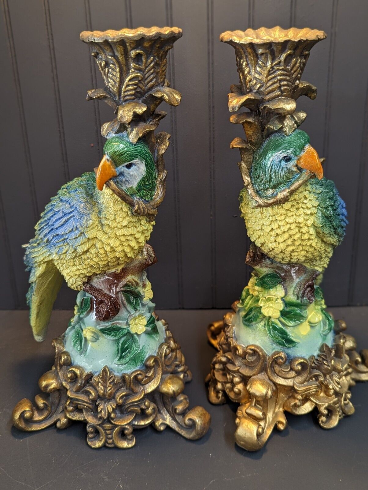 Pair Of Vintage Chrisdon Parrot Candle Holders