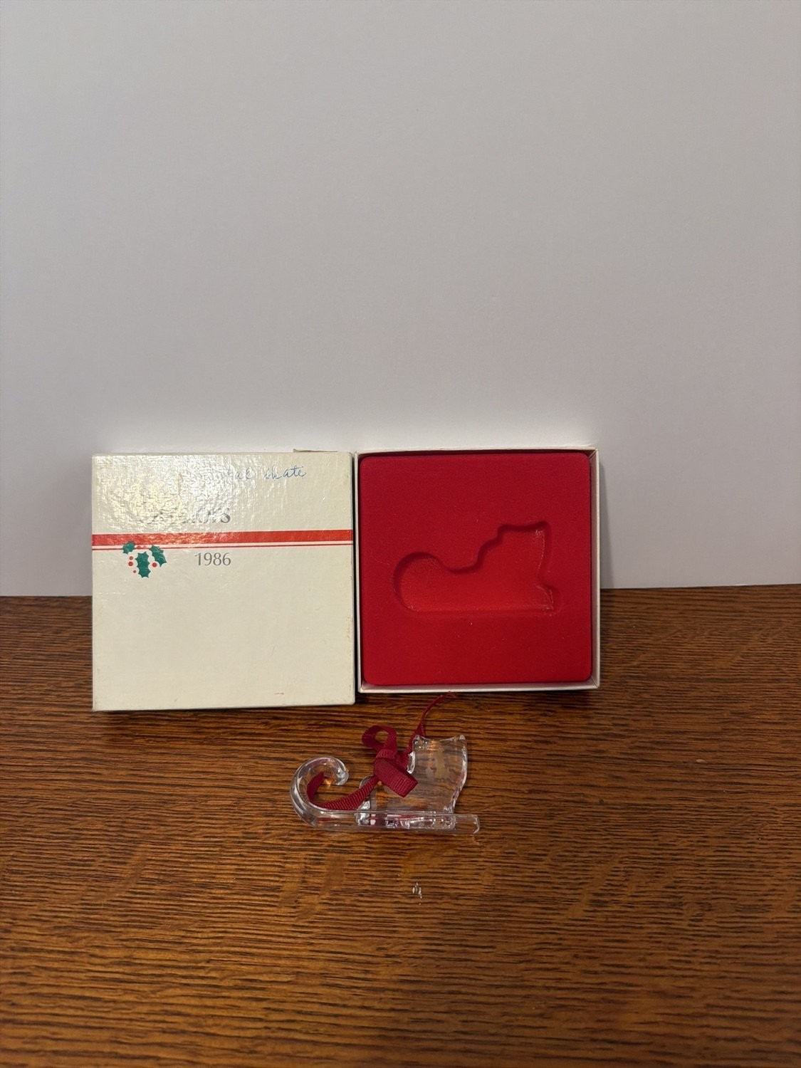 Orrefors 1986 Crystal Ice Skate Christmas Ornament w/ Box Ribbon Clear Original