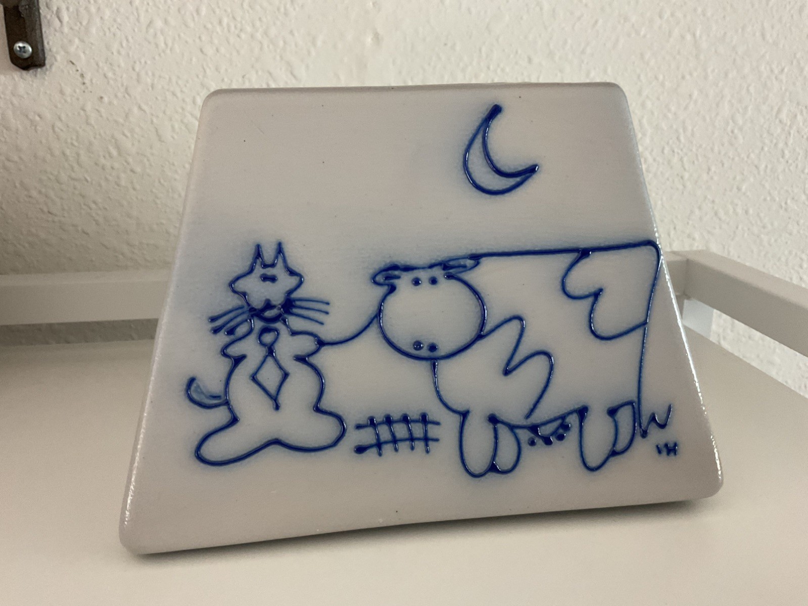 RARE Cat & Cow design - Salmon Falls Stoneware - Candle Oil Lamp Shade Signed
