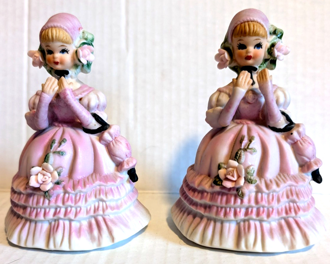 2x Lefton Southern Belle Figurine Pink Dress Blonde Hair Blue Eyes Porcelain 5\ 2x Lefton Southern Belle Figurine Pink Dress Blonde Hair Blue Eyes Porcelain 5\