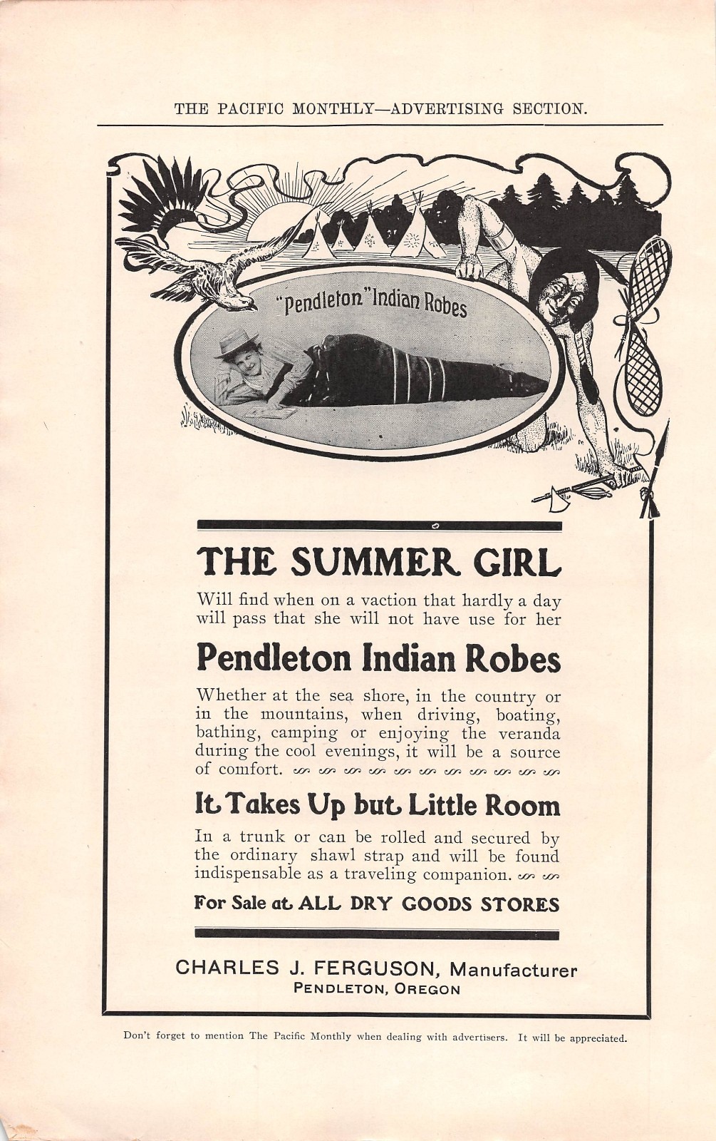 antique 1905 ad PENDLETON INDIAN ROBES The Summer Girl 