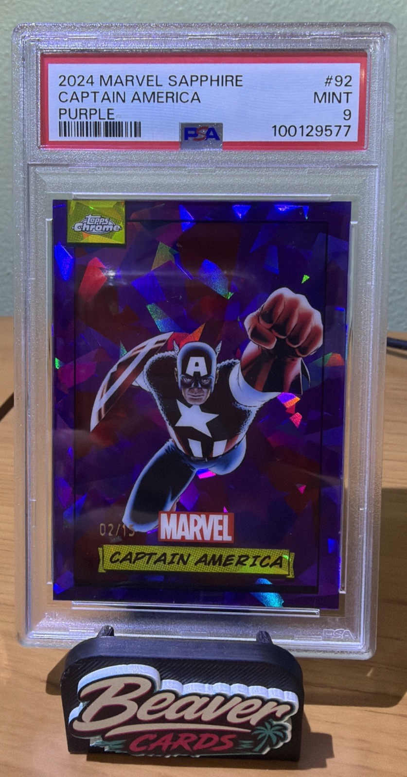 2024 Topps Chrome Marvel Sapphire Captain America Purple /15 #92 PSA 9 2024 Topps Chrome Marvel Sapphire Captain America Purple /15 #92 PSA 9