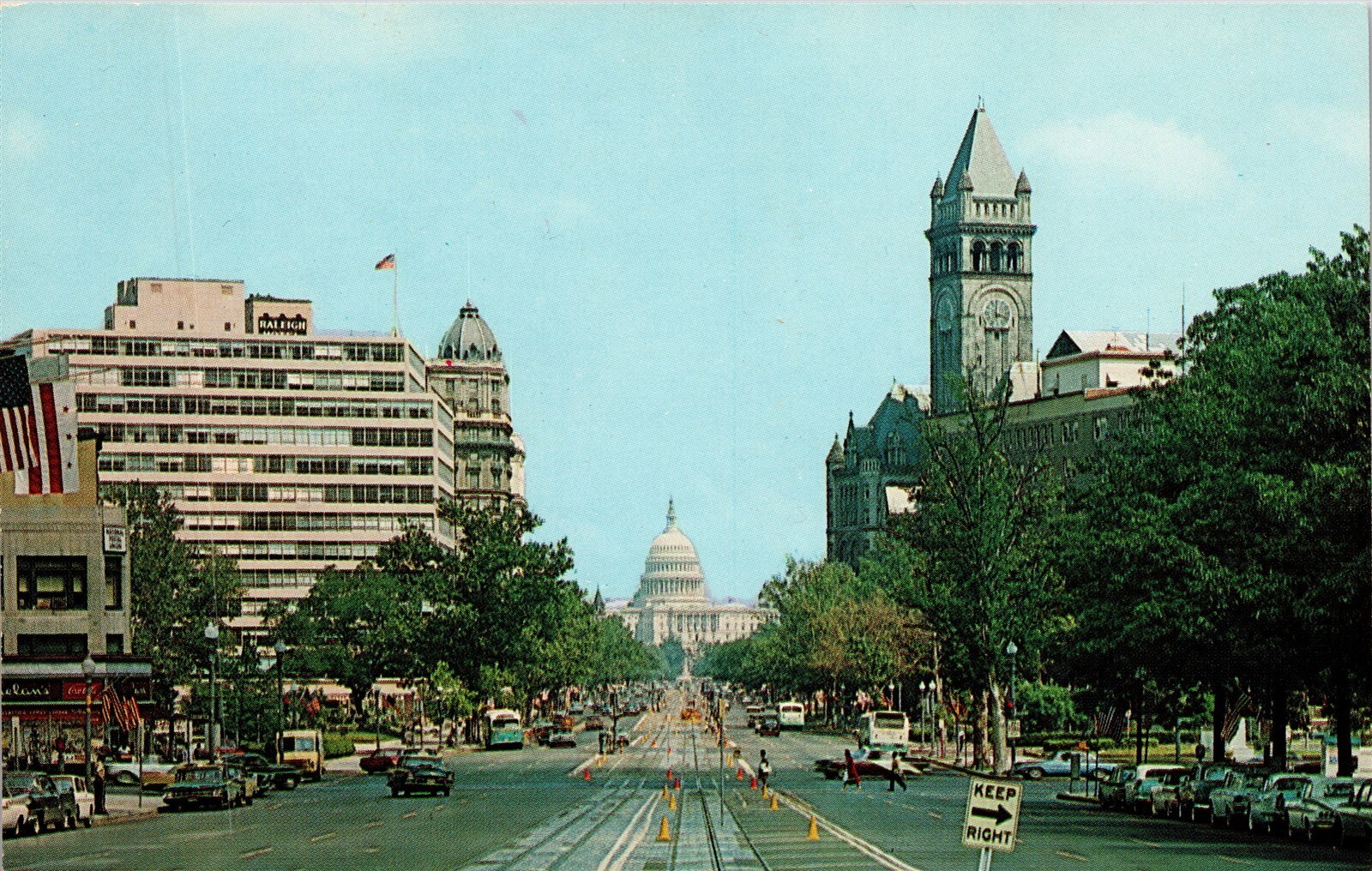Greetings from Washington DC Pennsylvania Avenue Postcard Street View Old Cars