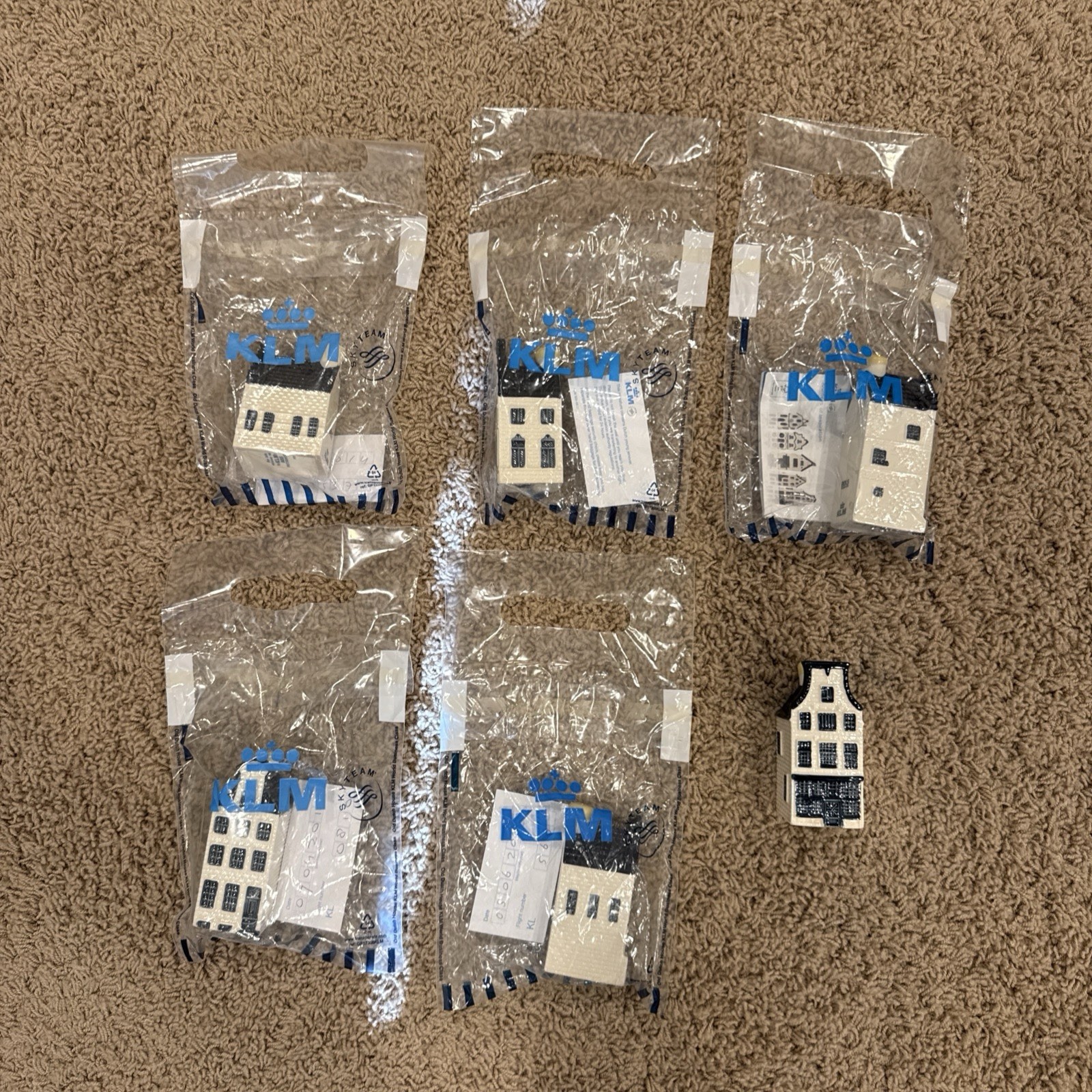 Lot of 6 KLM BOLS Blue Delft Amsterdam Canal Houses #44,10,28,23,59,38 EMPTY