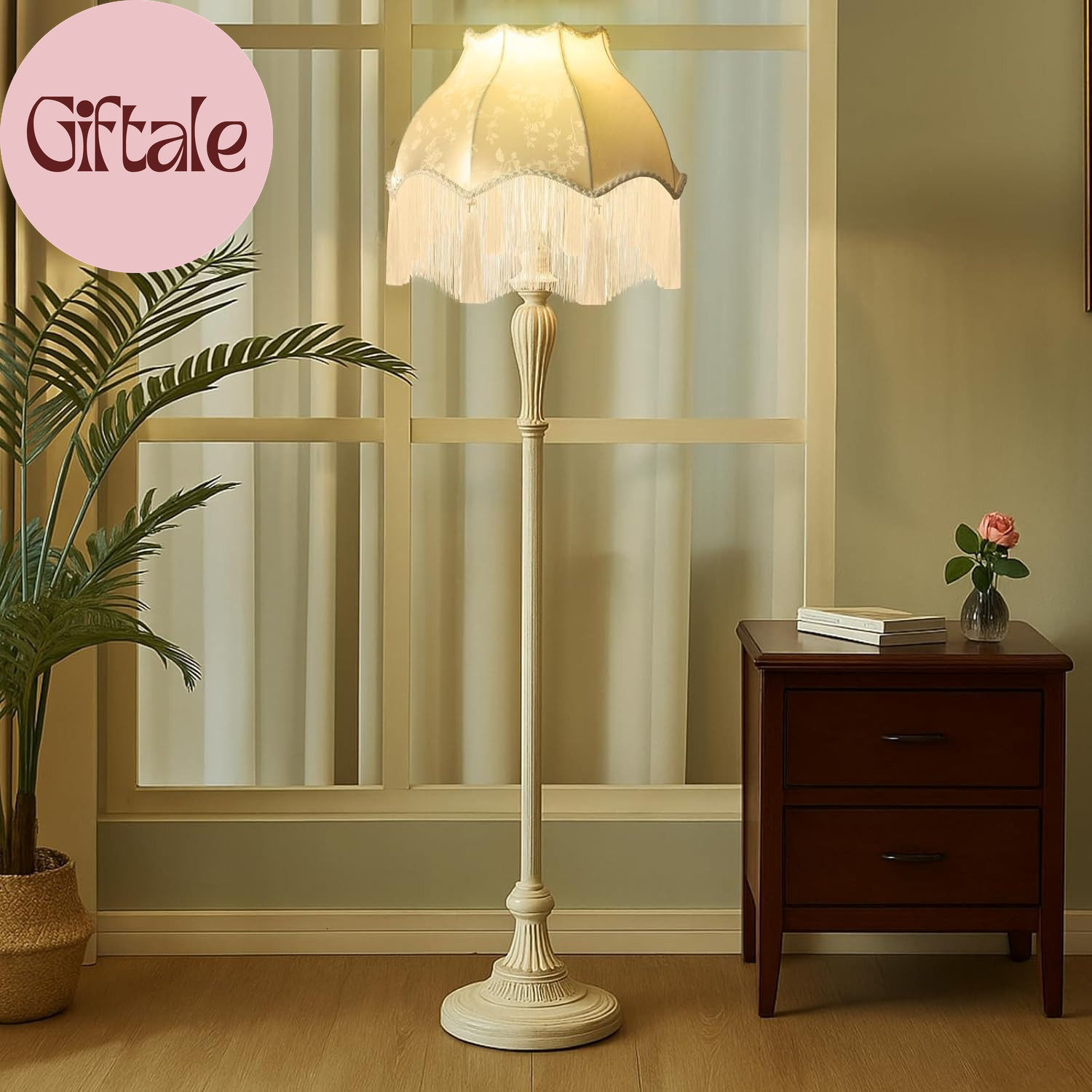 Victorian Scallop Lamp Shade Large Bell Shape Fringe Tassel Cream White