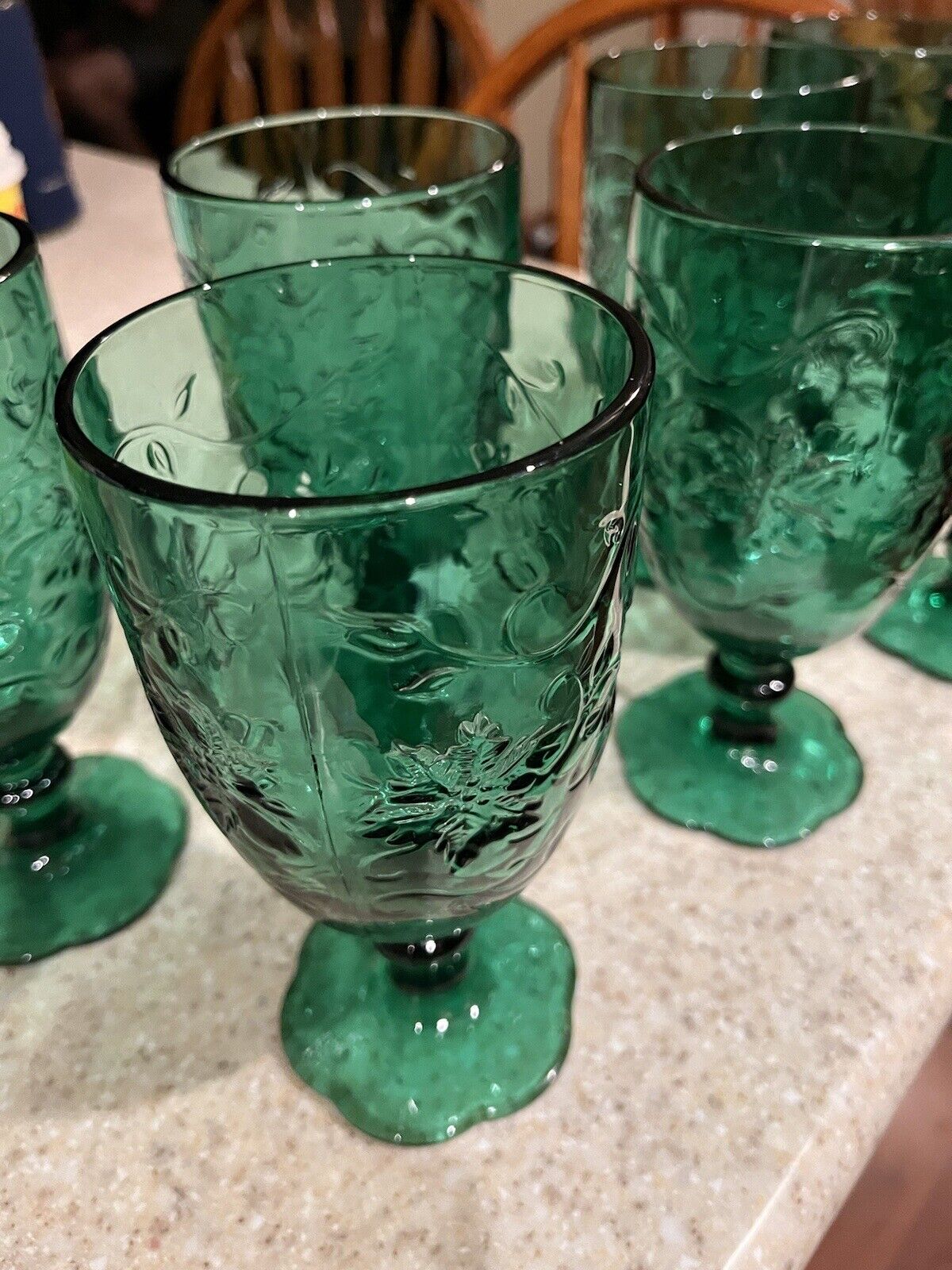 Princess  House  Fantasia  Emerald Green Stem Water Ice Tea Globes