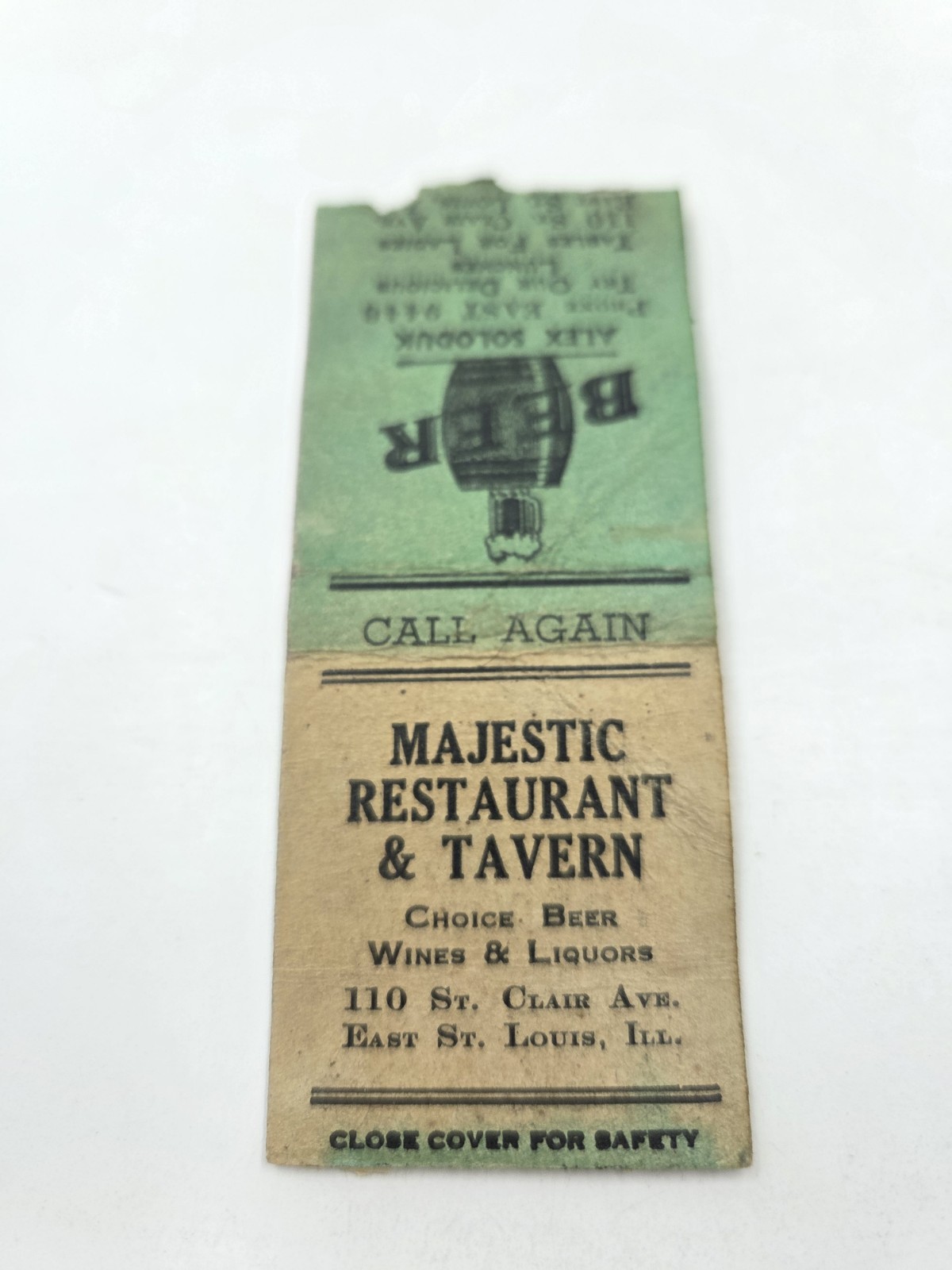 Majestic Restaurant & Tavern East St Louis Illinois Matchbook Cover