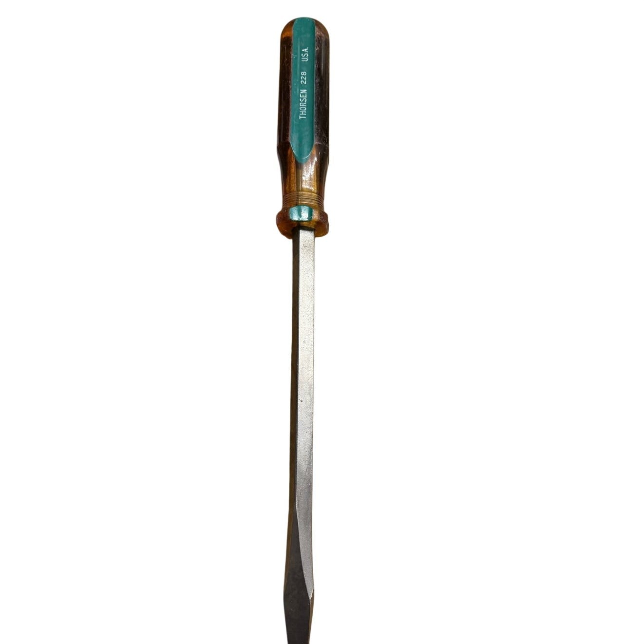 Vintage Thorsen 228 USA Flat Head Slotted Screwdriver Amber Green Handle