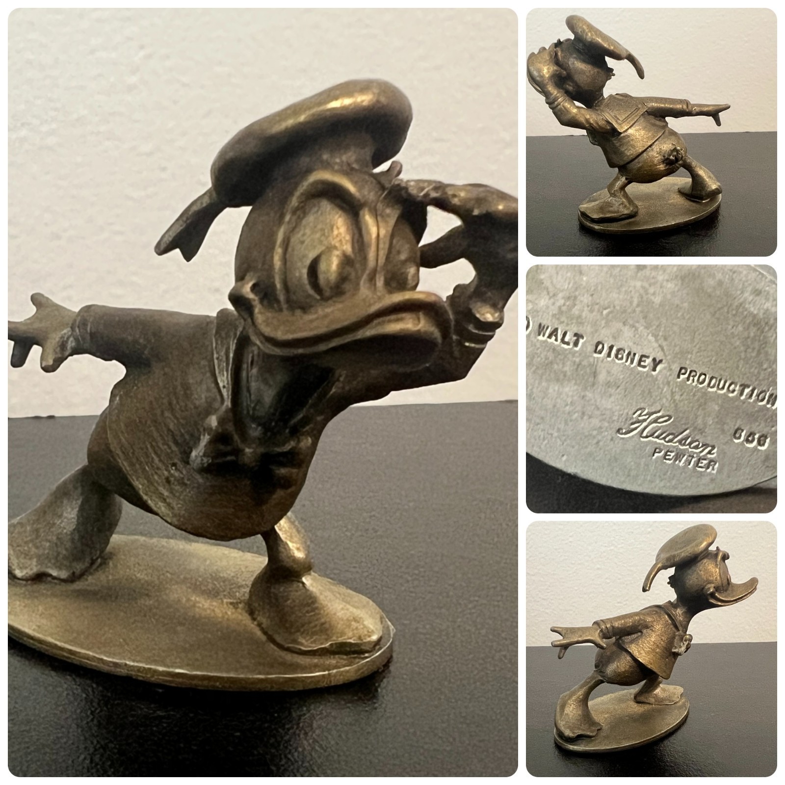 RARE DISNEY Donald Duck Figurine Hudson Pewter #656 Gold Tone 1.75 RARE DISNEY Donald Duck Figurine Hudson Pewter #656 Gold Tone 1.75