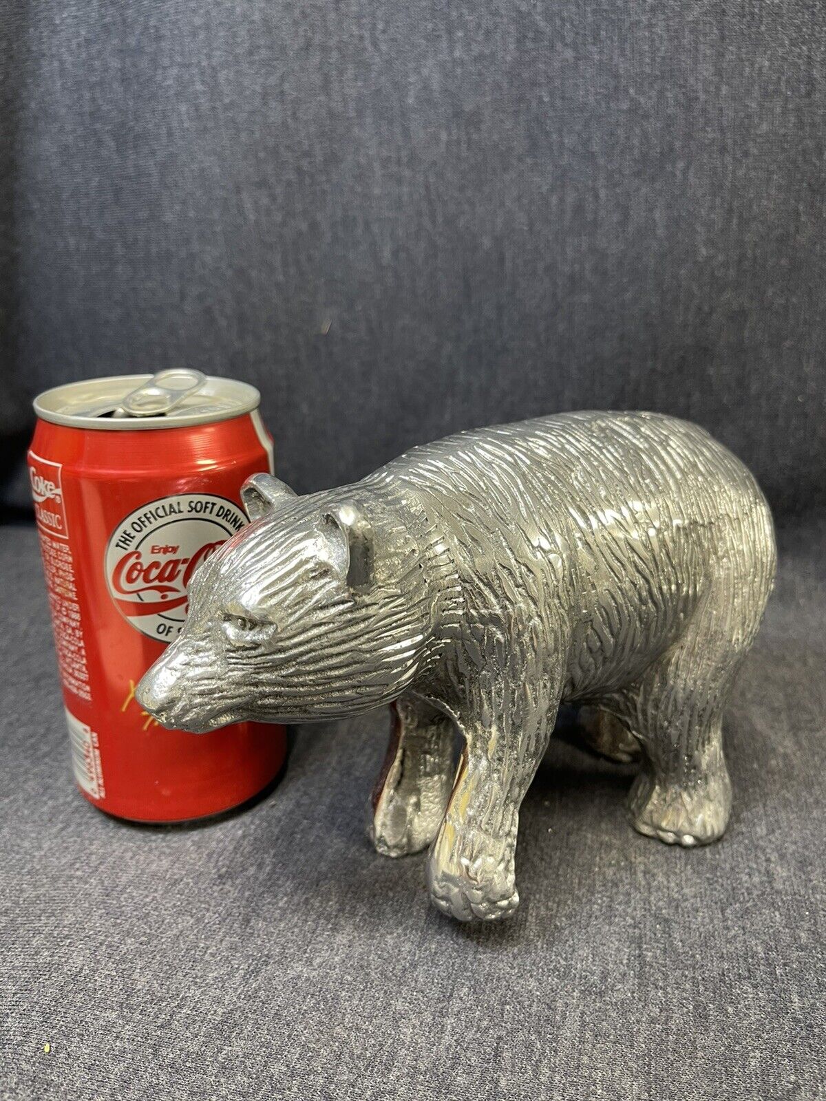 Vintage Aluminum Grizzly Polar Bear Figurine Sculpture 5” Tall 1 1/2 Pounds