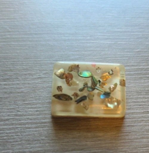 Vintage Clear Pin Brooch clear acrylic/lucite embedded With Shell Abalone Pieces